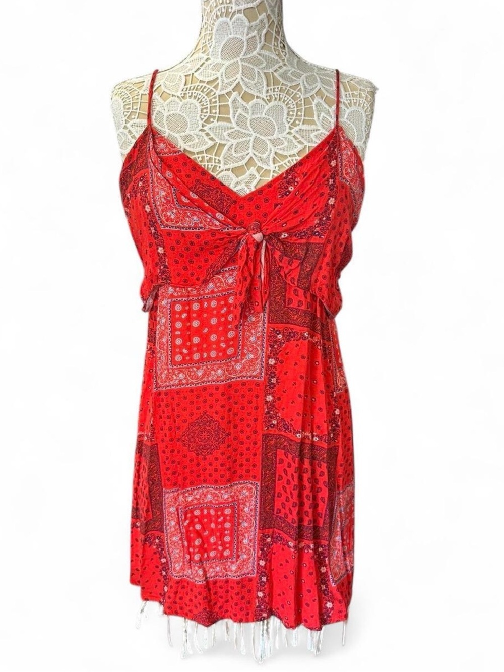 Xhilaration Red Bandana Tie-Front Spaghetti Strap Mini Dress